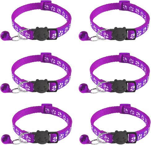 6 Pack Breakaway Cat Collar with Bells, Claw Print Design, Safety Buckle Kitten Collars, 0.4 Inches Width Lightweight, Adjustable 7.5-12.5 Inches Suitable for Girl Boy Cats in Saudi Arabia