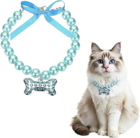 Cat Dog Pearl Collar, Small Bow Shape Rhinestone Cute Cat Collar Necklace Adjustable (M, Pink), for Wedding Party Pet Jewelry Accessories Puppies Kitten in Saudi Arabia