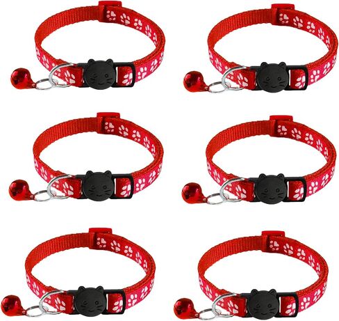 6 Pack Breakaway Cat Collar with Bells, Claw Print Design, Safety Buckle Kitten Collars, 0.4 Inches Width Lightweight, Adjustable 7.5-12.5 Inches Suitable for Girl Boy Cats in Saudi Arabia