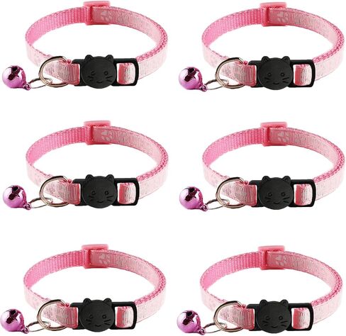 6 Pack Breakaway Cat Collar with Bells, Claw Print Design, Safety Buckle Kitten Collars, 0.4 Inches Width Lightweight, Adjustable 7.5-12.5 Inches Suitable for Girl Boy Cats in Saudi Arabia