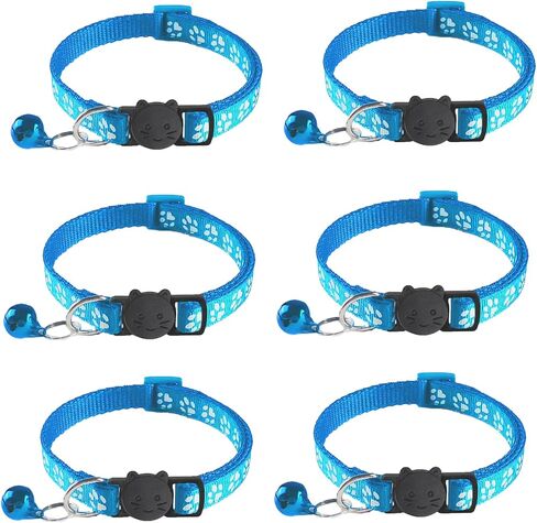 6 Pack Breakaway Cat Collar with Bells, Claw Print Design, Safety Buckle Kitten Collars, 0.4 Inches Width Lightweight, Adjustable 7.5-12.5 Inches Suitable for Girl Boy Cats in Saudi Arabia
