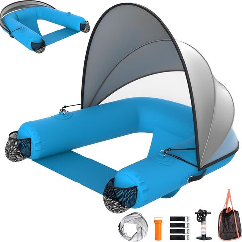 Adult Inflatable Pool Floats | UPF50+ & Rain Canopy | 2 Large Drink Holders| Deepened Seat | Inflatable Lounger Float for Swimming Pool/Beach/Lake/Party | Green in Saudi Arabia