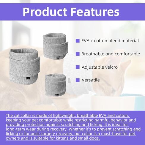 دعامة رقبة القطط بثلاثة أحجام - غطاء جرح رقبة الكلب، طوق واقٍ مسامي وقابل للتعديل للتعافي من الجروح، العناية اللاحقة بالعمليات الجراحية، مضاد للخدش، مناسب للقطط والكلاب الصغيرة والمتوسطة والكبيرة in Kuwait