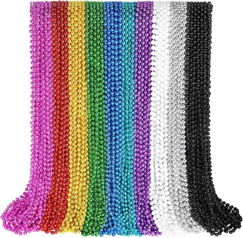 100 PCS Red Mardi Gras Beads, Red Beads Necklaces Christmas Necklaces 33" Metallic Beaded Costume Necklaces Party Necklaces for Valentines Christmas Parade Throws Wedding Birthday Party Favors in Kuwait
