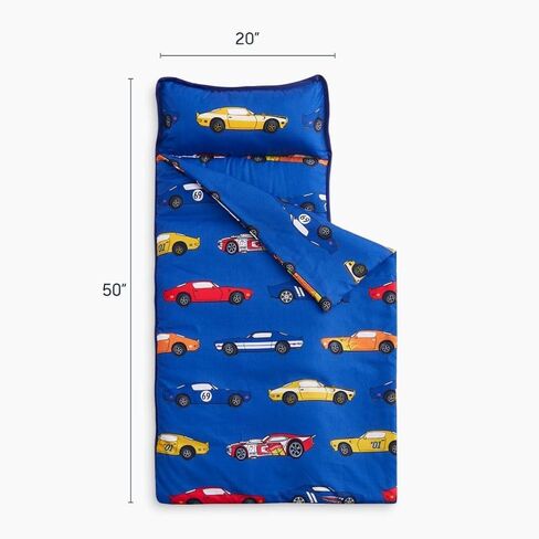 Wake In Cloud - Toddler Nap Mat with Pillow and Blanket, for Kids Boys Ages 3 Plus in Kindergarten Daycare Preschool, Roll Up Sleeping Bag, Race Cars Vehicles in Saudi Arabia