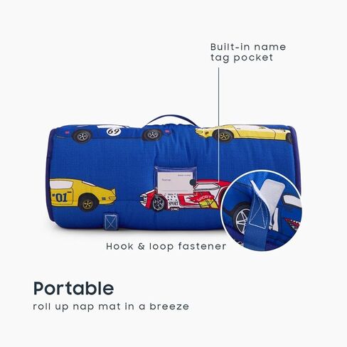 Wake In Cloud - Toddler Nap Mat with Pillow and Blanket, for Kids Boys Ages 3 Plus in Kindergarten Daycare Preschool, Roll Up Sleeping Bag, Race Cars Vehicles in Saudi Arabia