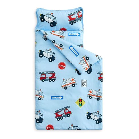 Wake In Cloud - Toddler Nap Mat with Pillow and Blanket, for Kids Boys in Kindergarten Daycare Preschool Pre K, Roll Up Sleeping Bag, Cars Vehicles Trains Airplanes, Light Blue, Standard in Saudi Arabia