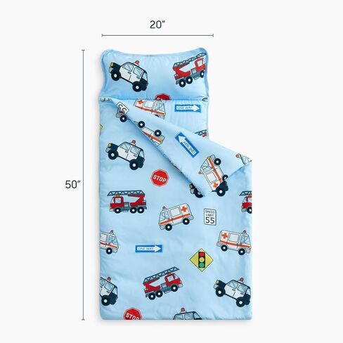 Wake In Cloud - Toddler Nap Mat with Pillow and Blanket, for Kids Boys in Kindergarten Daycare Preschool Pre K, Roll Up Sleeping Bag, Cars Vehicles Trains Airplanes, Light Blue, Standard in Saudi Arabia