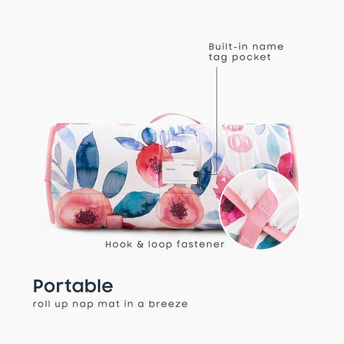 Wake In Cloud - Toddler Nap Mat with Pillow and Blanket, for Kids Girls in Kindergarten Daycare Preschool Pre K, Roll Up Sleeping Bag, Floral Botanical Flowers, Mauve Pink, Standard in Saudi Arabia