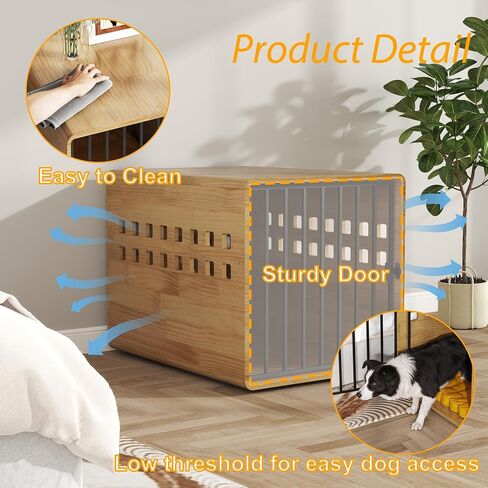 Wooden Furniture Dog Crate for Medium & Small, Solid Wood Puppy Crates for Small Indoor, Decorative Dog Kennel Indoor with Door, Pet House End Table for Bedroom, Living Room, Natural in Kuwait