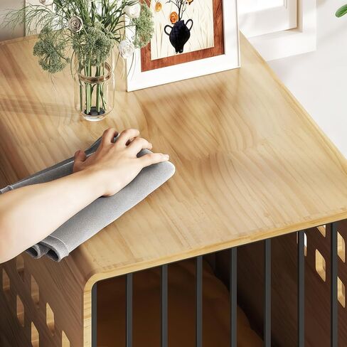 Wooden Furniture Dog Crate for Medium & Small, Solid Wood Puppy Crates for Small Indoor, Decorative Dog Kennel Indoor with Door, Pet House End Table for Bedroom, Living Room, Natural in Kuwait