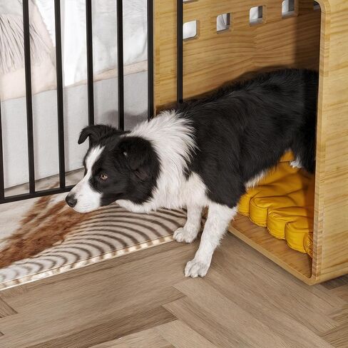 Wooden Furniture Dog Crate for Medium & Small, Solid Wood Puppy Crates for Small Indoor, Decorative Dog Kennel Indoor with Door, Pet House End Table for Bedroom, Living Room, Natural in Kuwait