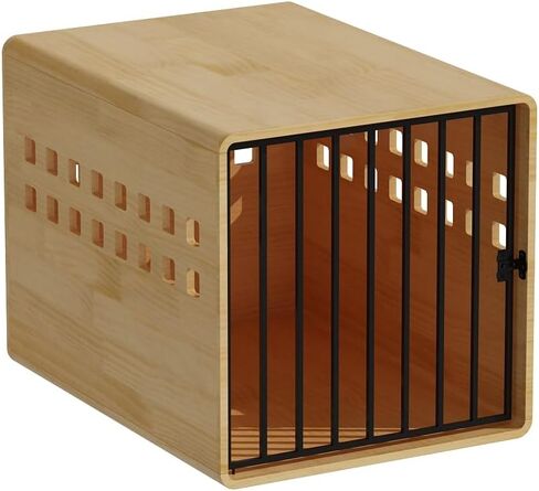 Wooden Furniture Dog Crate for Medium & Small, Solid Wood Puppy Crates for Small Indoor, Decorative Dog Kennel Indoor with Door, Pet House End Table for Bedroom, Living Room, Natural in Kuwait