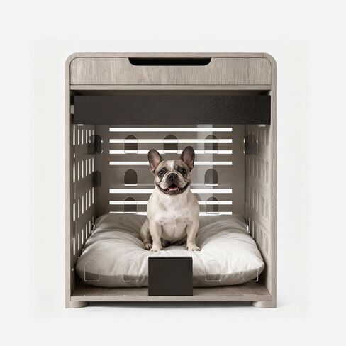 Modern Dog Crate Furniture with Charging Station Medium Kennel Indoor with Flip-up Hidden Acrylic Door for Small and Medium Breeds up to 50lb Wood Pet End Side Table Cage, Oak in Saudi Arabia