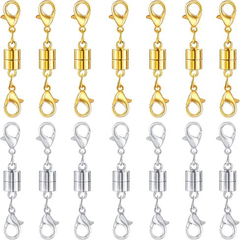 14 Pack Double Magnetic Necklace Clasps and Closures with Lobster Clasp, 18K Gold and Silver Plated Jewelry Clasps Converters, Suitable for Bracelet Necklaces Anklet Chains, Gold&Silver in Saudi Arabia