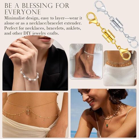14 Pack Double Magnetic Necklace Clasps and Closures with Lobster Clasp, 18K Gold and Silver Plated Jewelry Clasps Converters, Suitable for Bracelet Necklaces Anklet Chains, Gold&Silver in Saudi Arabia