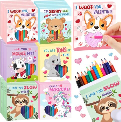 Funrous 36 Packs Valentine's Day Colored Pencils Bulk Valentines Exchange Gifts 12 Colors 432 Count Colored Pencils in Boxes for Party Supplies Favors in Saudi Arabia