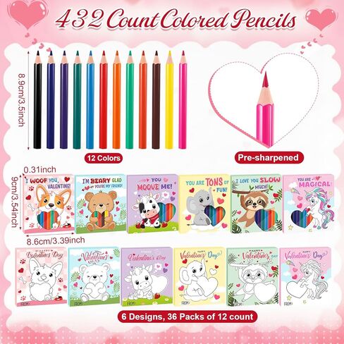 Funrous 36 Packs Valentine's Day Colored Pencils Bulk Valentines Exchange Gifts 12 Colors 432 Count Colored Pencils in Boxes for Party Supplies Favors in Saudi Arabia