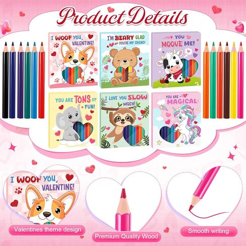 Funrous 36 Packs Valentine's Day Colored Pencils Bulk Valentines Exchange Gifts 12 Colors 432 Count Colored Pencils in Boxes for Party Supplies Favors in Saudi Arabia