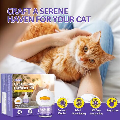OcePor Cat Calming Diffuser 12 Refill Solutions, 3 Plugs- Cat Pheromones Calming Diffuser Refill, Pheromone Diffuser to Calm Cats, Cat Anxiety Relief in Saudi Arabia