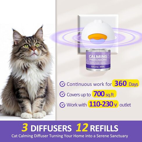 OcePor Cat Calming Diffuser 12 Refill Solutions, 3 Plugs- Cat Pheromones Calming Diffuser Refill, Pheromone Diffuser to Calm Cats, Cat Anxiety Relief in Saudi Arabia