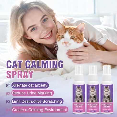 Cat Calming Spray Calming Solution for Cats Cat Pheromone Spray Reduces Stress Anxiety Scratching Calming Spray for Cats Good for Home Travel Cat Pheromones Calming Spray 60 ML 3 Pack in Kuwait