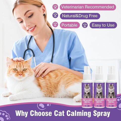 Cat Calming Spray Calming Solution for Cats Cat Pheromone Spray Reduces Stress Anxiety Scratching Calming Spray for Cats Good for Home Travel Cat Pheromones Calming Spray 60 ML 3 Pack in Kuwait
