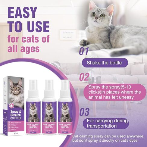 Cat Calming Spray Calming Solution for Cats Cat Pheromone Spray Reduces Stress Anxiety Scratching Calming Spray for Cats Good for Home Travel Cat Pheromones Calming Spray 60 ML 3 Pack in Kuwait