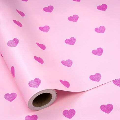 RUSPEPA Valentine's Day Wrapping Paper Roll, Mini Roll, Rose Gold Glitter Hearts Design, Pink Romantic Gift Wrap for Couples Wife Husband, Wedding, Anniversry, Valentine's Gifts, 17 Inches x 16.4 Feet in Saudi Arabia