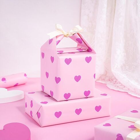 RUSPEPA Valentine's Day Wrapping Paper Roll, Mini Roll, Rose Gold Glitter Hearts Design, Pink Romantic Gift Wrap for Couples Wife Husband, Wedding, Anniversry, Valentine's Gifts, 17 Inches x 16.4 Feet in Saudi Arabia