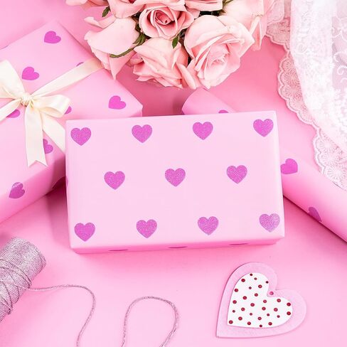 RUSPEPA Valentine's Day Wrapping Paper Roll, Mini Roll, Rose Gold Glitter Hearts Design, Pink Romantic Gift Wrap for Couples Wife Husband, Wedding, Anniversry, Valentine's Gifts, 17 Inches x 16.4 Feet in Saudi Arabia
