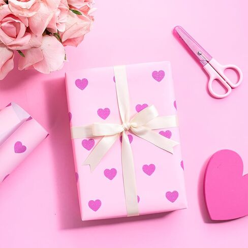 RUSPEPA Valentine's Day Wrapping Paper Roll, Mini Roll, Rose Gold Glitter Hearts Design, Pink Romantic Gift Wrap for Couples Wife Husband, Wedding, Anniversry, Valentine's Gifts, 17 Inches x 16.4 Feet in Saudi Arabia