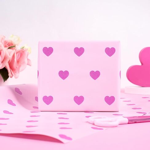 RUSPEPA Valentine's Day Wrapping Paper Roll, Mini Roll, Rose Gold Glitter Hearts Design, Pink Romantic Gift Wrap for Couples Wife Husband, Wedding, Anniversry, Valentine's Gifts, 17 Inches x 16.4 Feet in Saudi Arabia