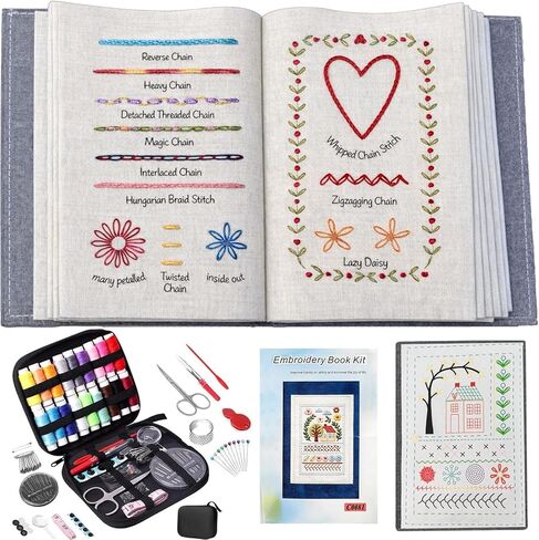 WSJAWH 2026 New Upgrade Embroidery Stitch Book Kit Sampler for Beginners, DIY All Scenario Embroidery Stitch Sampler Book Kit (1) in Saudi Arabia