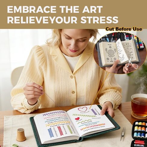 WSJAWH 2026 New Upgrade Embroidery Stitch Book Kit Sampler for Beginners, DIY All Scenario Embroidery Stitch Sampler Book Kit (1) in Saudi Arabia