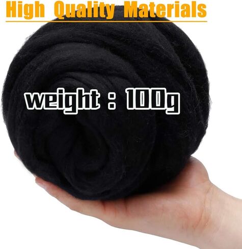 Premium Wool Roving, Premium Grade Fiber Roving for Felting and Spinning, Pure Black Wool Top for Needle Felting, Wet Felting, and DIY Hand Spinning Projects in Saudi Arabia