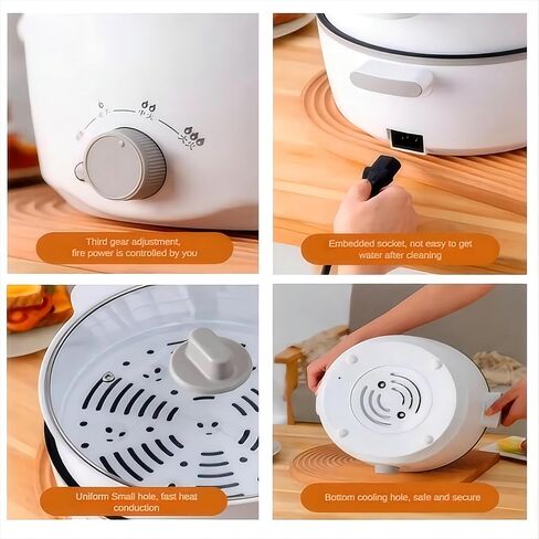 وعاء ساخن كهربائي مع باخرة، طباخ رامين 3 لتر، طباخ محمول، مقلاة غير لاصقة، مقلاة سوتيه (وعاء ساخن) in Kuwait