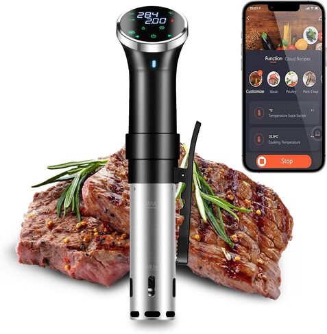 طباخ WiFi Sous Vide مع التحكم في التطبيق، غمر Sous Vide بقدرة 1100 وات، تسخين ثلاثي الأبعاد وشاشة LED للطهاة المنزليين والمبتدئين، الحفلات، نطاق درجة الحرارة 77-203 درجة فهرنهايت، تحكم في تطبيق Sous-Vide للطهي البطيء للغاية in Kuwait