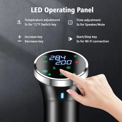 طباخ WiFi Sous Vide مع التحكم في التطبيق، غمر Sous Vide بقدرة 1100 وات، تسخين ثلاثي الأبعاد وشاشة LED للطهاة المنزليين والمبتدئين، الحفلات، نطاق درجة الحرارة 77-203 درجة فهرنهايت، تحكم في تطبيق Sous-Vide للطهي البطيء للغاية in Kuwait
