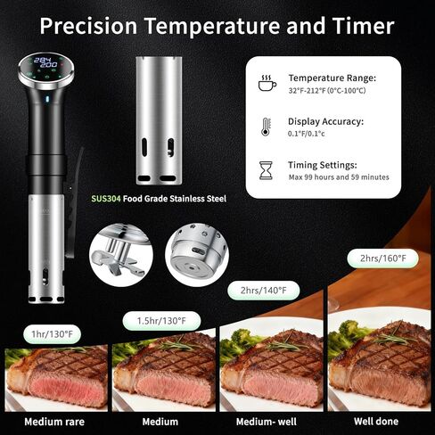 طباخ WiFi Sous Vide مع التحكم في التطبيق، غمر Sous Vide بقدرة 1100 وات، تسخين ثلاثي الأبعاد وشاشة LED للطهاة المنزليين والمبتدئين، الحفلات، نطاق درجة الحرارة 77-203 درجة فهرنهايت، تحكم في تطبيق Sous-Vide للطهي البطيء للغاية in Kuwait
