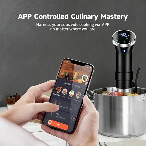 طباخ WiFi Sous Vide مع التحكم في التطبيق، غمر Sous Vide بقدرة 1100 وات، تسخين ثلاثي الأبعاد وشاشة LED للطهاة المنزليين والمبتدئين، الحفلات، نطاق درجة الحرارة 77-203 درجة فهرنهايت، تحكم في تطبيق Sous-Vide للطهي البطيء للغاية in Kuwait