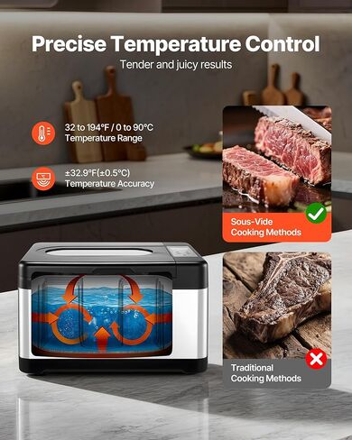 طباخ VEVOR Sous Vide، آلة Sous-Vide بقدرة 800 وات، آلة طهي Suveed مع شاشة رقمية LED، غطاء زجاجي، تحكم دقيق في درجة الحرارة والمؤقت، للعائلة والأصدقاء، وعاء Sous Vide الكل في واحد in Kuwait