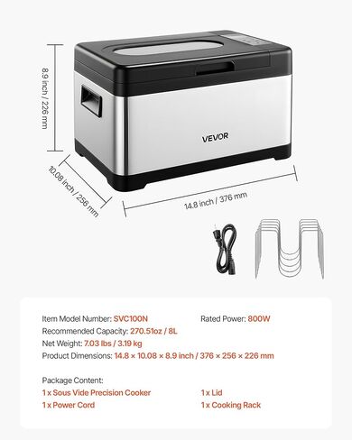 طباخ VEVOR Sous Vide، آلة Sous-Vide بقدرة 800 وات، آلة طهي Suveed مع شاشة رقمية LED، غطاء زجاجي، تحكم دقيق في درجة الحرارة والمؤقت، للعائلة والأصدقاء، وعاء Sous Vide الكل في واحد in Kuwait