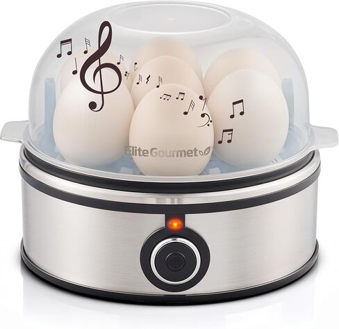 Elite Gourmet EGC855SS Easy Egg Cooker, 7-Egg Capacity, Soft, Medium, Hard-Boiled, Omelets, Poached Eggs, Plays Melody when Done, Auto Shut-Off, Measuring Cup, Stainless Steel in Kuwait