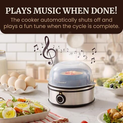 Elite Gourmet EGC855SS Easy Egg Cooker, 7-Egg Capacity, Soft, Medium, Hard-Boiled, Omelets, Poached Eggs, Plays Melody when Done, Auto Shut-Off, Measuring Cup, Stainless Steel in Kuwait