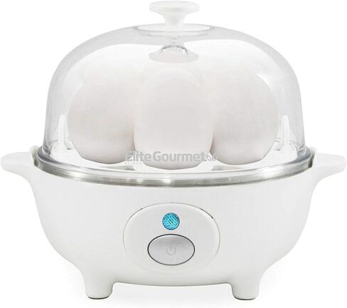 Elite Gourmet EGC855SS Easy Egg Cooker, 7-Egg Capacity, Soft, Medium, Hard-Boiled, Omelets, Poached Eggs, Plays Melody when Done, Auto Shut-Off, Measuring Cup, Stainless Steel in Kuwait