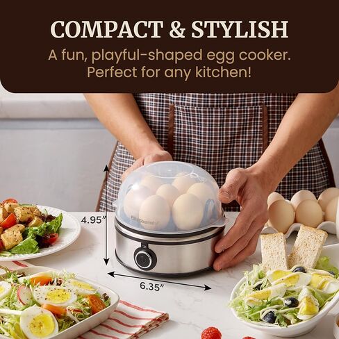 Elite Gourmet EGC855SS Easy Egg Cooker, 7-Egg Capacity, Soft, Medium, Hard-Boiled, Omelets, Poached Eggs, Plays Melody when Done, Auto Shut-Off, Measuring Cup, Stainless Steel in Kuwait