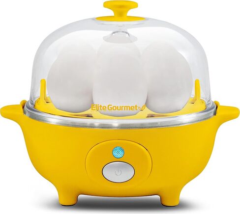 Elite Gourmet EGC855SS Easy Egg Cooker, 7-Egg Capacity, Soft, Medium, Hard-Boiled, Omelets, Poached Eggs, Plays Melody when Done, Auto Shut-Off, Measuring Cup, Stainless Steel in Kuwait