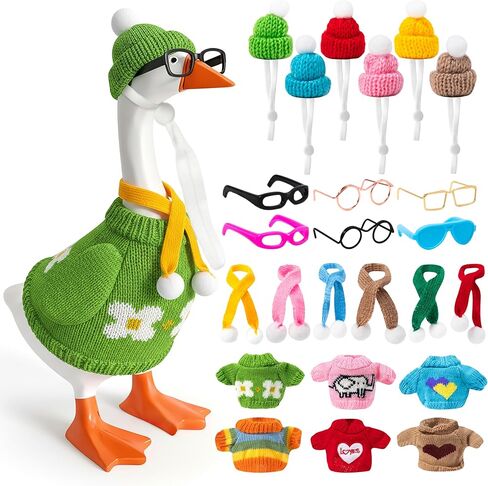 24Pcs Desk Goose Outfits 7inch Mini Goose Knitting Clothes with Hats Sweater Sunglasses Scarves, Small Desk Duck Accessory for Magnetic Silly Geese Keychain Outdoor Porch Statues Decor in Kuwait