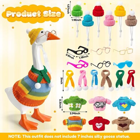 24Pcs Desk Goose Outfits 7inch Mini Goose Knitting Clothes with Hats Sweater Sunglasses Scarves, Small Desk Duck Accessory for Magnetic Silly Geese Keychain Outdoor Porch Statues Decor in Kuwait